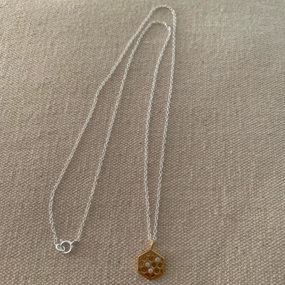 Honeycomb sterling silver and gold plated necklace